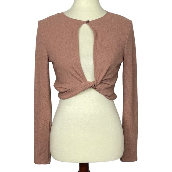 Free People Beach Shirt Womens Small Rose Pink Mauve Crop Cutout Long‎ Sleeve - Picture 1 of 10